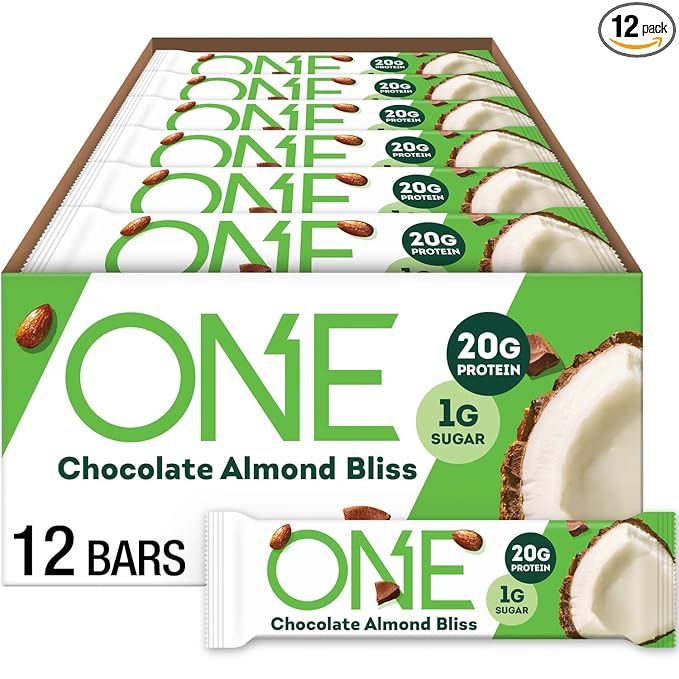 ONE Protein Bars, Chocolate Almond Bliss, Gluten Free with 20g Protein and 1g Sugar, Pantry Staples, 2.12 oz (12 Pack), Packaging May Vary