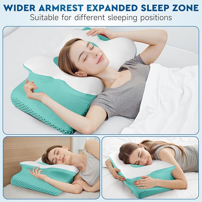 Cervical Neck Pillow, Memory Foam Neck Support Pillows for Sleeping, Shoulder Pillow for Side Sleepers, Back Stomach Sleepers, CertiPUR-US Certified, King Size, Green