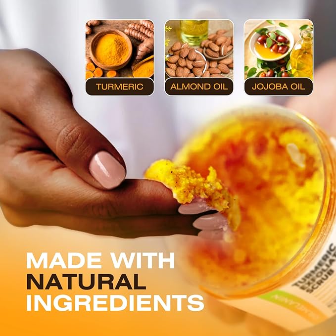 Dr. Melanin Turmeric Exfoliating Scrub for Dark Spots, Brightening Inner Thighs Bikini Area Underarms, Natural Exfoliating Face