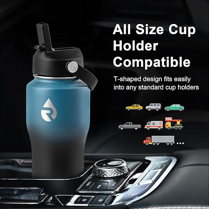 18 oz Insulated Water Bottle with Straw fit in Car Cup Holder, Triple Wall Vacuum Stainless Steel(Cold 48 hrs, Hot 24 hrs), Leakproof & Non-BPA, Hydro Travel Flask with Straw and Spout Lid