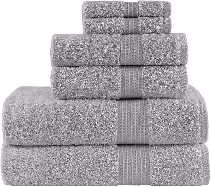 Madison Park Organic 100% Cotton Bathroom Towel Set, Hotel & Spa Quality Highly Absorbent, Quick Dry, Include for Shower, Handwash & Facial Washcloth, Multi-Sizes, Grey (Pack of 2)