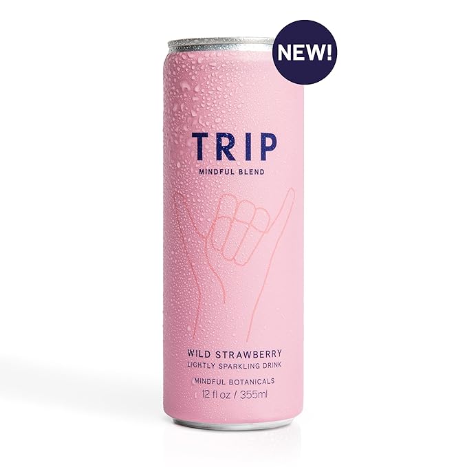 Trip Drink Mindful Blend, Lightly Sparkling Adaptogen Seltzer, Adaptogen Drink 120 MG Magnesium Citrate with Ashwagandha, Lions Mane & L Theanine, No Added Sugar, Low Calorie, Vegan, Wild Strawberry, 12 Oz, 12Pk
