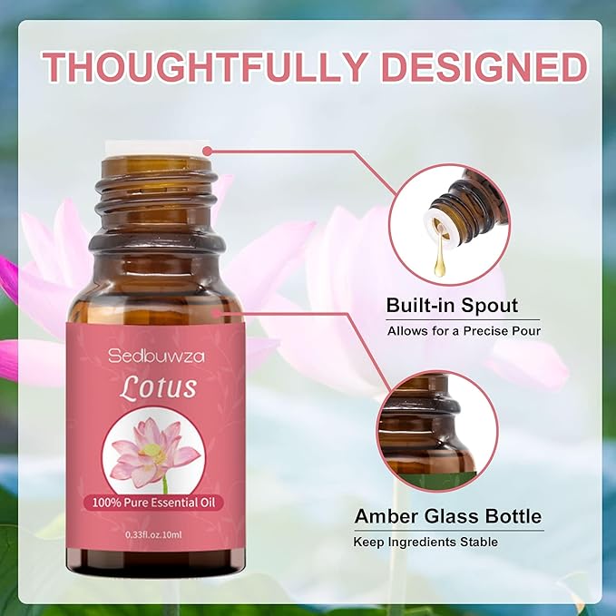 Sedbuwza Lotus Essential Oil, Pure Organic Lotus Fragrance Oil for Diffuser, Humidifier, Soap, Candle, Perfume