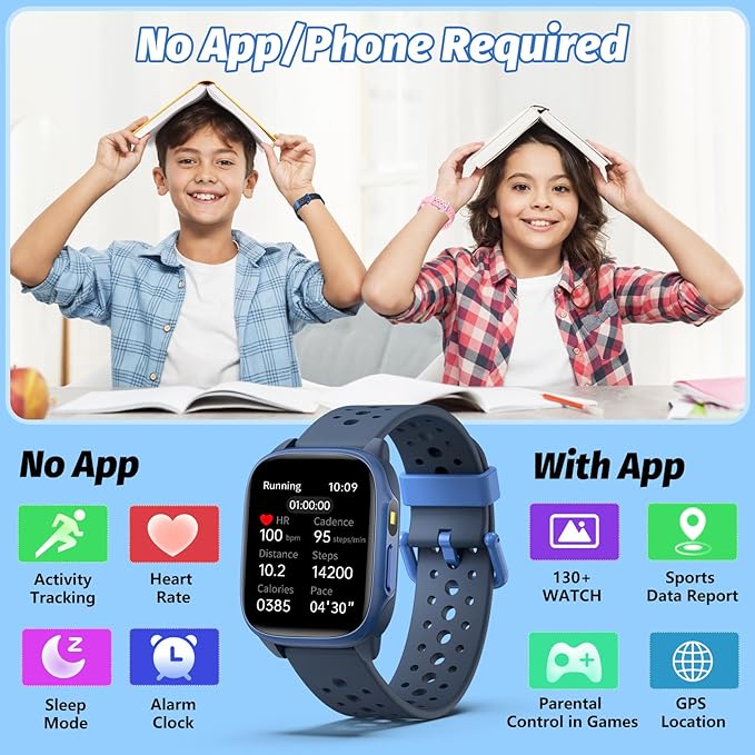 Kids Watch with 140 Sports Modes, 1.5" Kids Fitness Tracker, Boys Smart Watch, No APP/Phone Required, Sleep Monitor, Heart Rate, Puzzle Games, IP68 Waterproof,Gifts for Girls Teens Aged 6-15