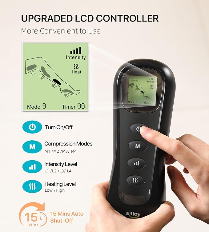 ALLJOY Leg Massager for Circulation and Pain Relief FSA, Gifts for Dad Mom Mothers Day Fathers Day, Leg Massager with Heat and Compression Helpful for Vericose Veins, Fatigue, Cramps, Swelling, Edema