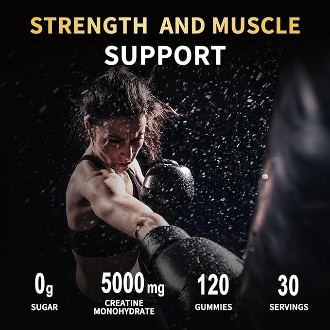 Creatine Monohydrate Gummies 5000mg for Men & Women - Sugar Free Pre-Workout Supplement, Chewables for Muscle Strength, Muscle Builder, Energy Boost, Mixed Berry Flavor, 120 Count