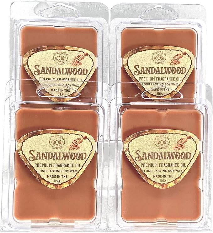 Scented Wax Melts for Wax Warmers - Highly Fragrant Air Freshener - 4 Pack Set of 6 Melt Cubes - Made in USA by Way Out West Candles (4, Sandalwood)