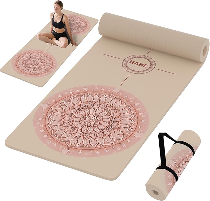HAHE Yoga Mat Thick (8MM,1/3"), Eco-Friendly POE Non Slip Yoga Mat, High Rebound & Shock Absorption, Anti-Tear & Sweat-Resistant for Yoga, Fitness, Home, Workouts, Large Pilates Mats 72"x24" with Carrying Strap