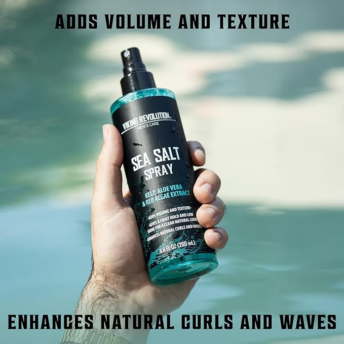 Viking Revolution Sea Salt Spray for Hair Men - Hair Texturizing Spray with Kelp, Aloe Vera and Red Algae Extract - Surf Sprays to Add Volume and Texture for Men Beach Hair - 8.8oz