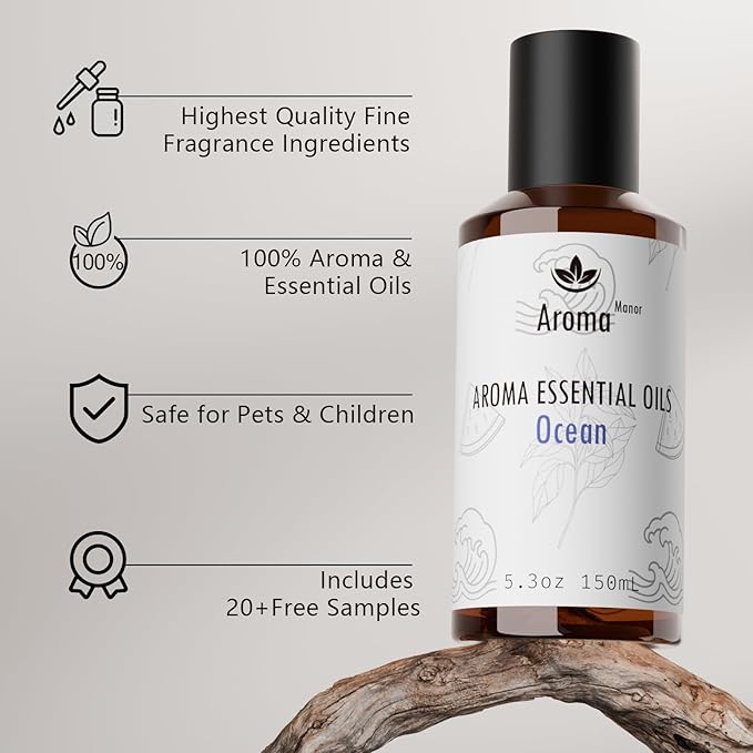 Aroma Diffuser Oil - Ocean - Aroma Fragrance Diffuser Oils, Aromatherapy Scents Neroli, Watermelon & Amber, Long-Lasting Air Fresheners, Enjoy Essential Oil Infused Atmosphere - 5.3 fl oz (150mL)