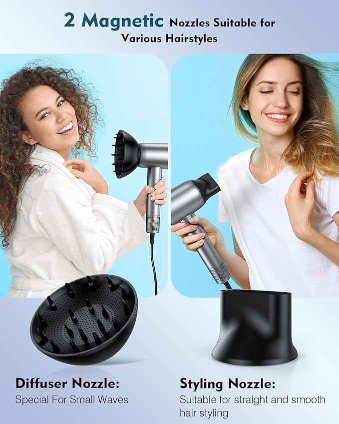 Hair Dryer,160000 RPM High Speed Blow Dryer with 200 Million Negative Ionic, Low Noise Thermo-Control Professional Hair Dryer with Diffuser and Nozzle,Portable Hair Blow Dryer for Home Travel