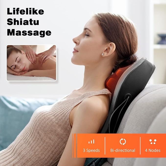 Back Massager with Heat, Massagers for Neck and Back, 3D Deep Tissue Kneading Massage Pillow for Neck, Shoulder, Leg Pain Relief, Gifts for Men Women Mom Dad, Relax at Home Office and Car - Dark Gray