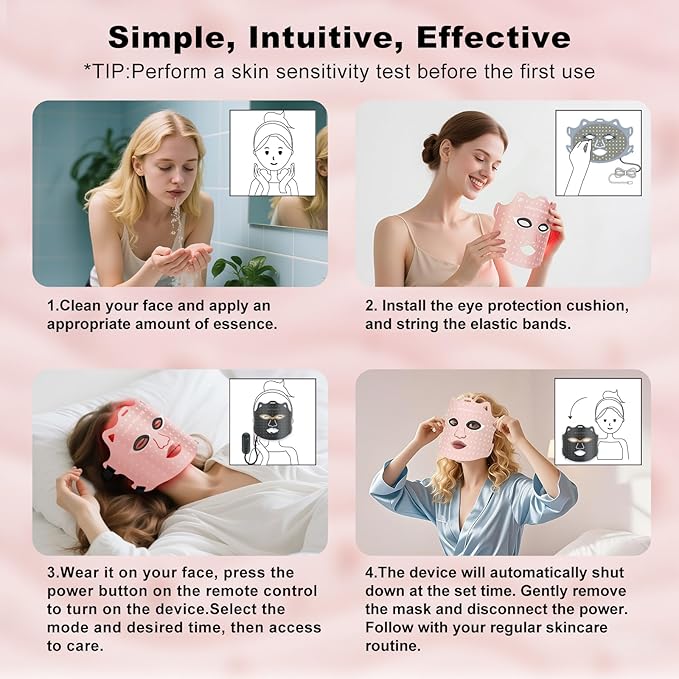 Red Light Therapy for Face, Portable Led Face Mask Light Therapy with Rechargeable Remote, 7+1 Color Near-Infrared Red Light (NIR), Red Light Therapy at Home (Pink)