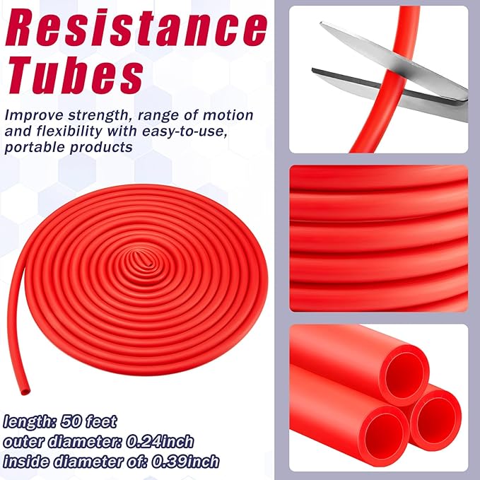 1 Roll Resistance Tubes Latex Elastic Tubing 50ft Exercise Bands Exercise Tubing for Physical Therapy, Lower Pilates, at Home Workouts, Rehab Core Exercise