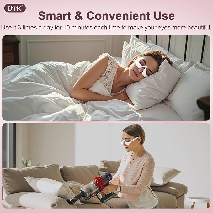 Under-Eye Red Light Therapy Glasses for Women,10 Min Daily Use for Digital Eye Strain Eye Bag Dark Circles Puffiness,39g Ultra Lightweight, Rechargeable