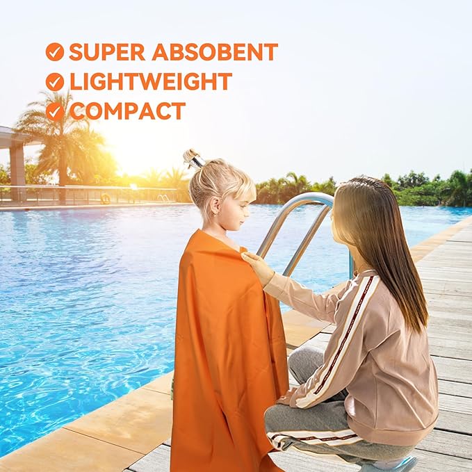 Microfiber Beach Towel-Perfect for Travel, Sports, Camping, Swimming, Yoga, Gym- Quick Dry, Sand Free, Compact, Lightweight, Absorbent (Orange, X-Large(200x90cm, 78x35”))