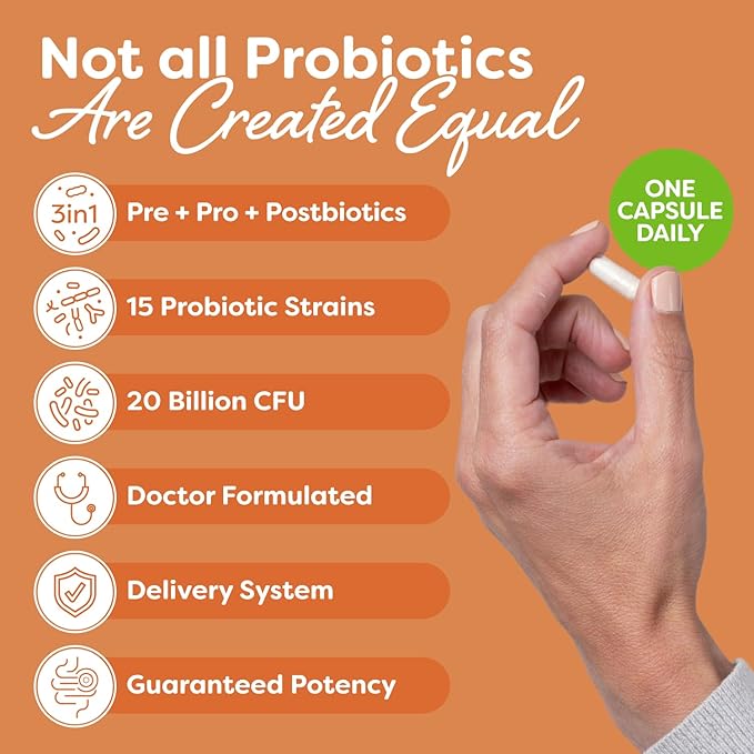 Probulin Total Care Probiotic Supplement, Daily Gut, Digestive, and Immune Health Probiotics Capsules for Men and Women, 20 Billion CFU, Vegan, 90 Count Bottle