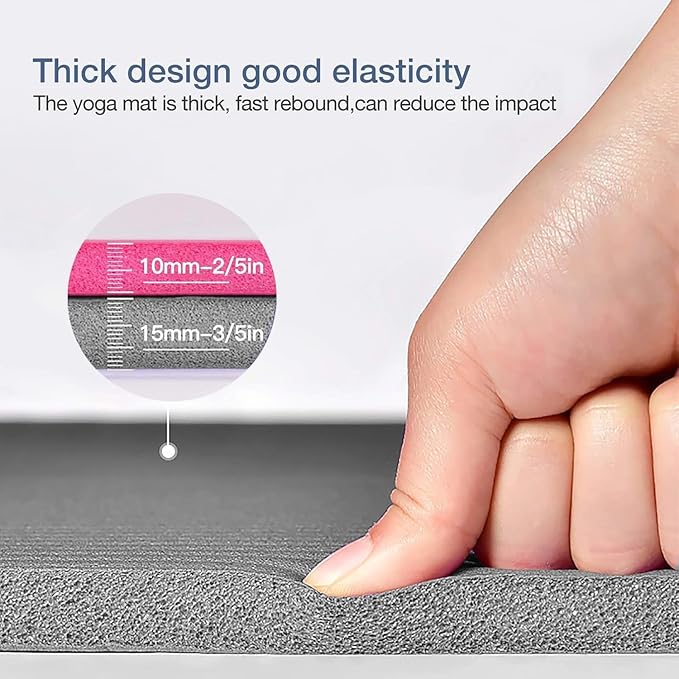 Yoga Mat Non Slip NBR Thick Yoga Mat, 72"L x 32"/24"W x 0.6"/0.4"TH (185cm x 80cm/61cm x 15mm/10mm), Anti-Tear Exercise Mat with Carrying Strap and Bag, Workout Mats for Yoga, Pilates, Floor Exercises