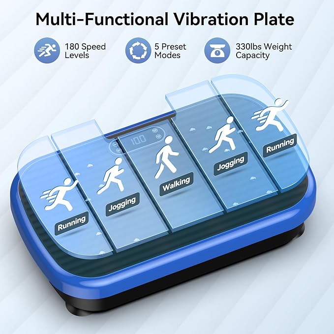 Vibration Plate Exercise Machine Weight Loss, Whole Body Vibration Plate for Lymphatic Drainage, 180 Adjustable Speeds Vibrating Plate 330 Lbs Capacity Fitness Platform for Women Men