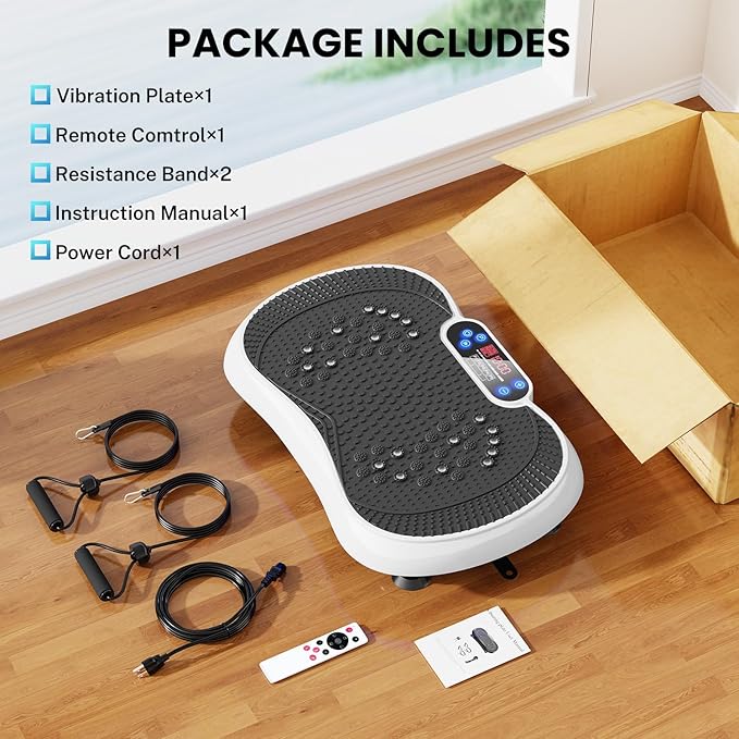 Vibration Plate Exercise Machine, Lymphatic Drainage Machine for Weight Loss, 100-Speed Platform with Remote & Bands, Quiet Full Body Vibrating Plate 500 Lbs Capacity Fitness Platform