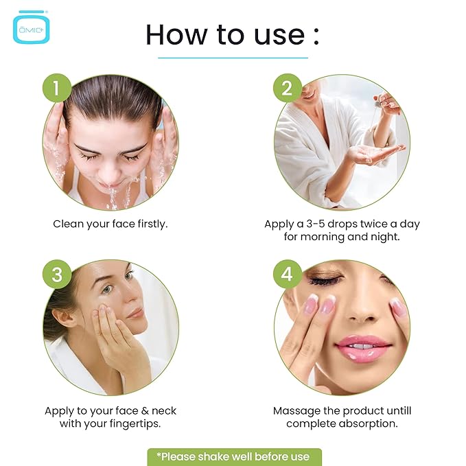 Omic, Green Tea & Hyaluronic Acid Serum for Face – 1 fl oz / 30 ml - Acne Spot Remover, Reduce Wrinkles, Helps to Hydrayein Skin, Anti-aging Serum