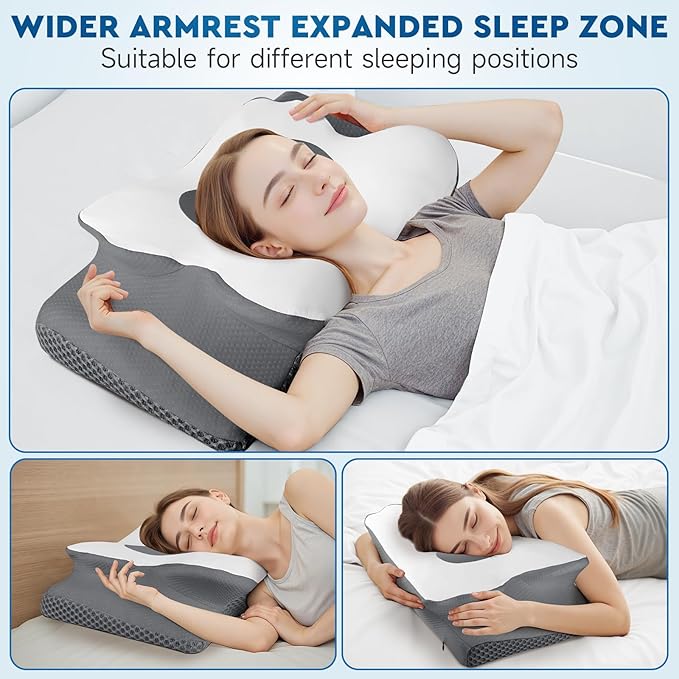 Cervical Neck Pillow, Memory Foam Neck Support Pillows for Sleeping, Shoulder Pillow for Side Sleepers, Back Stomach Sleepers, CertiPUR-US Certified, King Size, Grey