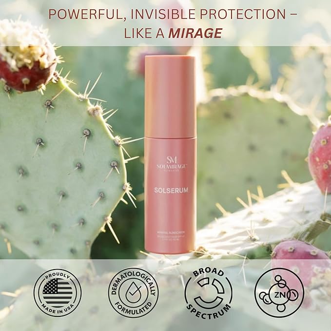 Solserum Mineral Sunscreen SPF 40—Dermatologist-Formulated Facial SPF Serum with Non-Nano Zinc Oxide, Niacinamide & Antioxidants—Lightweight, Tint to Sheer Application, No White Cast, Dewy Finish