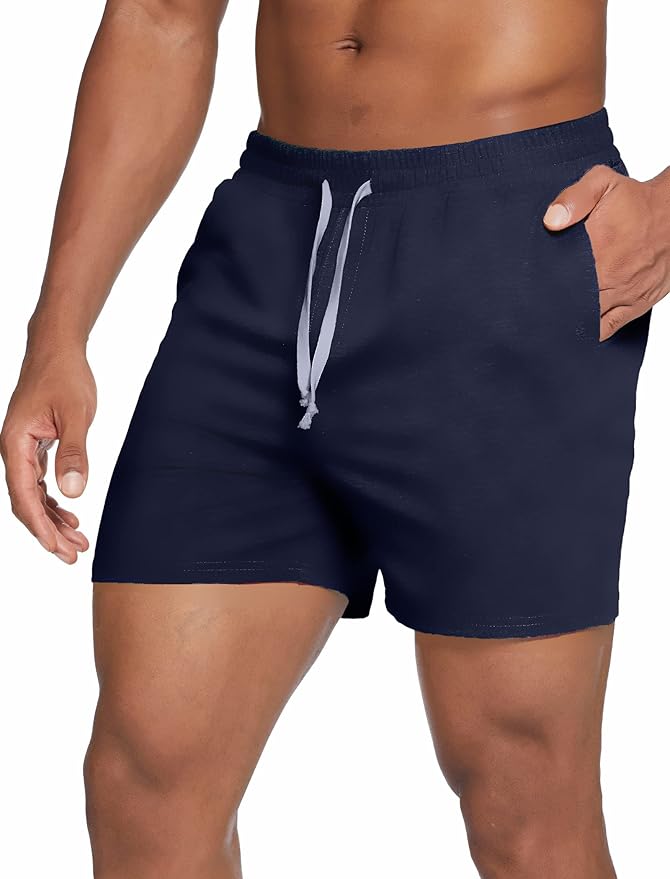 Deyeek 5.5 Inch Mens Pajama Shorts Sleep Cotton Lounge PJ Lightweight Elastic Waist Drawstring Nightwear Bottom with Pockets