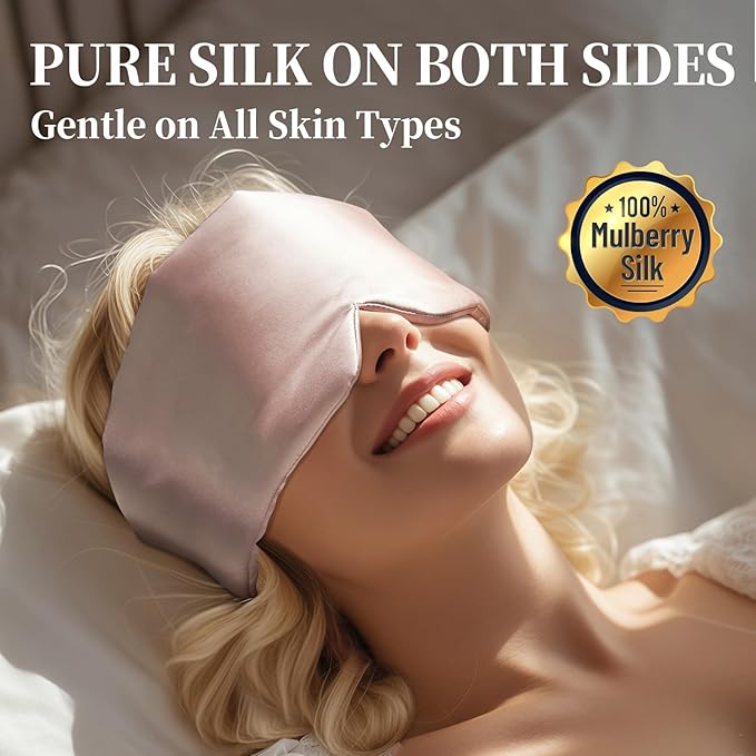 100% Mulberry Silk Sleep Mask, Large Eye Cover for Sleeping, Comfortable and Pressure-Free Sleeping Masks for Women Men, Completely Blackout (Light Plum)
