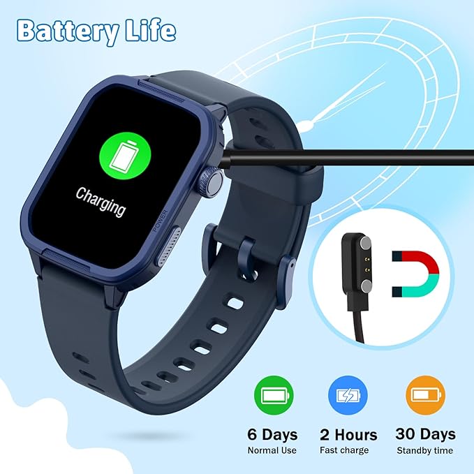Kids Smart Watch for Boy Girl, Kids Watches with 19 Sport Modes, Heart Rate, Sleep Monitor, Pedometer, Alarm Clock, IP68 Waterproof Fitness Tracker, Gift for 6-16 Year Old Boys Girls Toys (Blue)