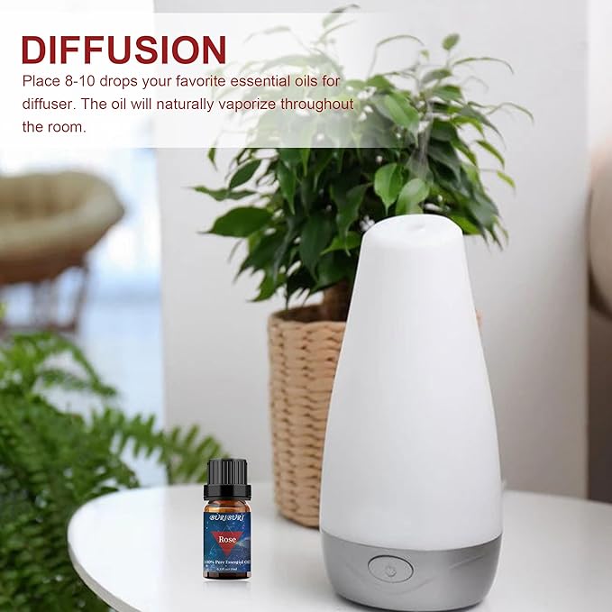 BURIBURI Rose Essential Oil for Diffuser, Massage, Soap, Candle, Perfume Making - 100% Pure, Undiluted, Natural, Organic Aromatherapy - 10ml - Romantic Rose Scented Oil for Women