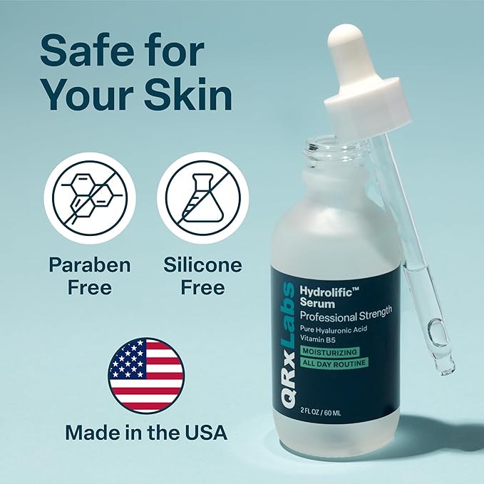 QRxLabs Hyaluronic Acid Serum with Vitamin B5-2 Fl Oz Hydrolific Serum - Deep Hydration & Superior Absorption - Chemical Peel Neutralizer - Paraben-Free & Cruelty-Free Beauty