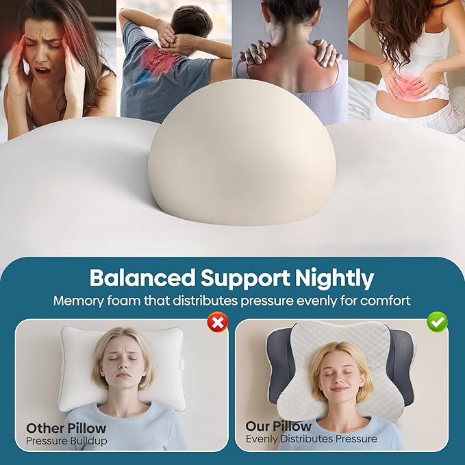 Cervical Pillow for Neck & Shoulder Pain Relief Sleeping - Ergonomic Contour Pillows - Memory Foam Pillow for Side, Back & Stomach Sleepers