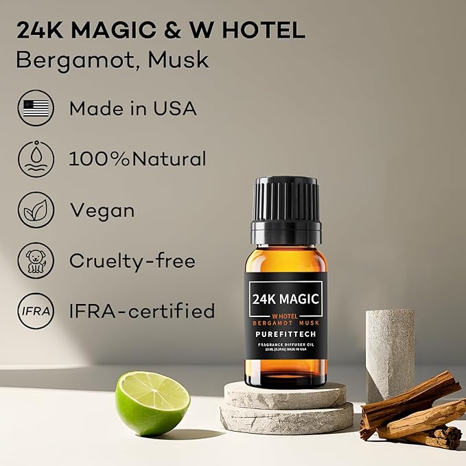 Hotel Diffuser Oil 24K Magic Inspired by The W Hotel Scent, Hotel Essential Oils for Home, Office, Spa,2Pack 10mL*2, 0.34fl oz Hotel Collection Diffuser Oil for Diffusers & Humidifiers,Made in USA