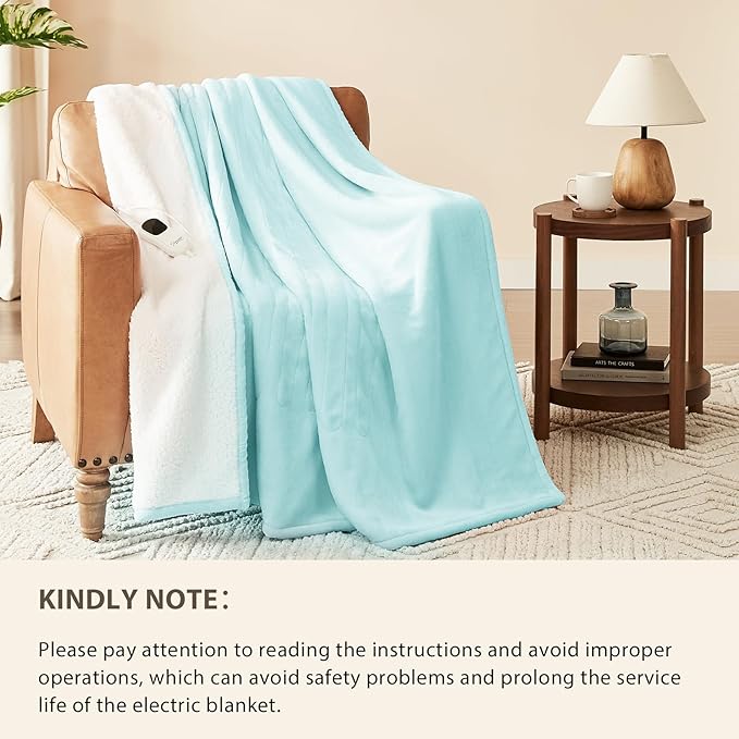 Homemate Electric Heated Blanket King Size - 100"x90" Heating Blanket King Size Dual Control 1/2/4/6/8 Hours Auto-Off 10 Heat Level Over-Heat Protection Flannel Sherpa ETL Certification