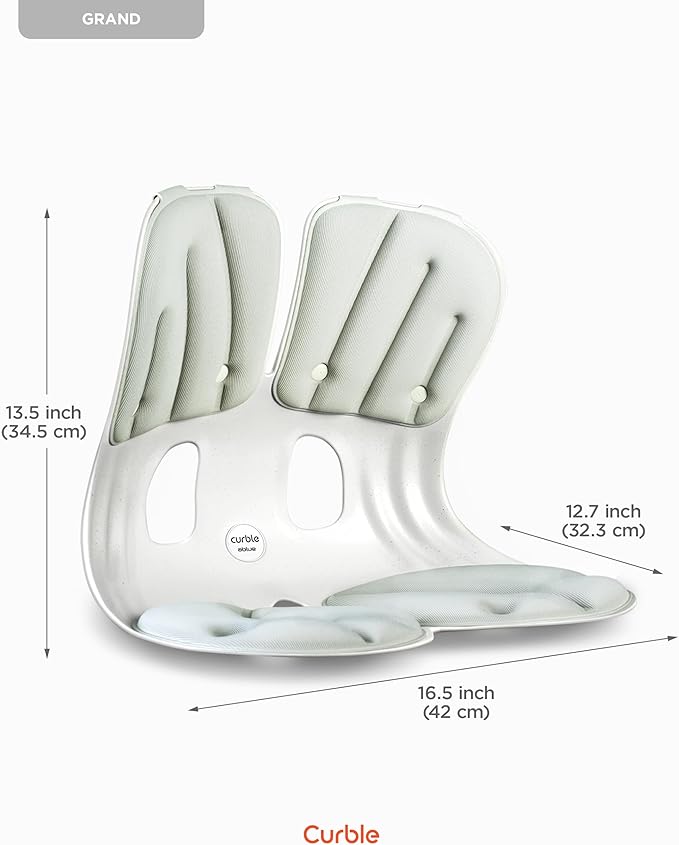 curble Grand(Extra Wide & Sturdy) – Ergonomic Back and Lumbar Support for Good Posture Correction and Back Pain Relief, Perfect for Office, Floor Seat and Work from Home, Patented (Grey)