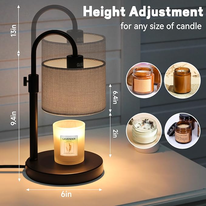 Candle Warmer Lamp with Timer, Dimmable Candle Wax Warmer Candle Lamp with 2 Bulbs, House Warming Gifts Brithday Gifts for Women Bedroom Home Decor (Gray-Upgraded)