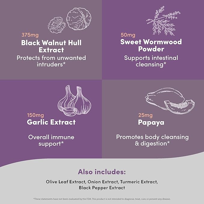 Gut Cleanse & Digestive Health Supplements - with Olive Leaf Extract, Papaya, Turmeric, Black Walnut Hull, Sweet Wormwood & More - Vegetarian, Non GMO, Gluten Free - 60 Capsules
