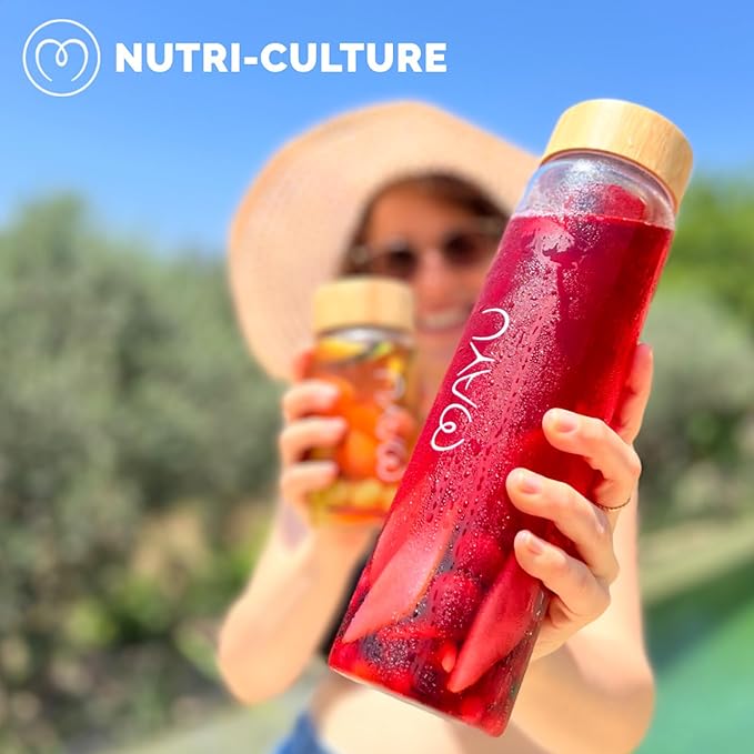 mayu Water Bottle with Bamboo Lid, Eco Friendly & BPA Free, Plastic Free Borosilicate Glass Bottle - Zero Leak Design - for Outdoor Picnic, Everyday Use and Non-Toxic Hydration | 1L, 34OZ