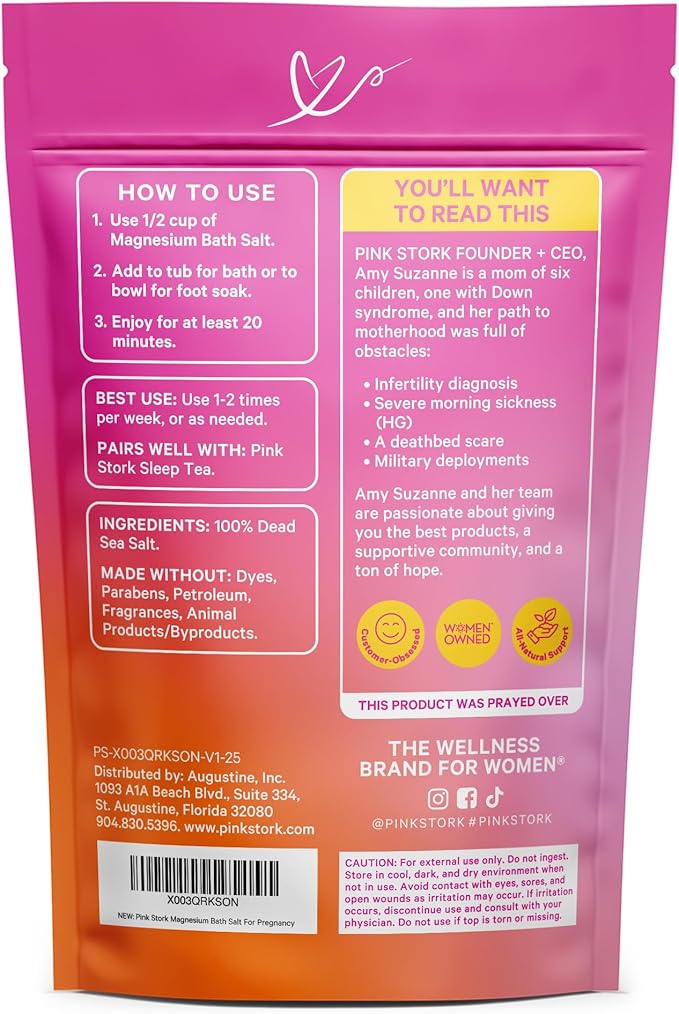 Pink Stork Pregnancy Bath Soak – Unscented Magnesium Flakes for Bath or Foot Soak – Pure Dead Sea Salt – Relief for Pregnancy Aches, Swollen Feet, and Stress – Clean, Fragrance-Free – 2 lb