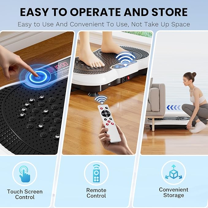 Vibration Plate Exercise Machine, Lymphatic Drainage Machine for Weight Loss, 100-Speed Platform with Remote & Bands, Quiet Full Body Vibrating Plate 500 Lbs Capacity Fitness Platform