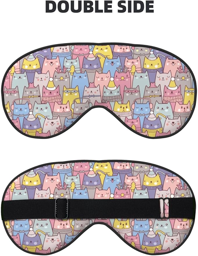 Sleep Eye Mask Christmas Cute Cats Sleep Mask for Women Men Comfortable Eye Mask with Adjustable Strap Soft Eye Cover Blindfold for Travel Yoga Nap Shift Work