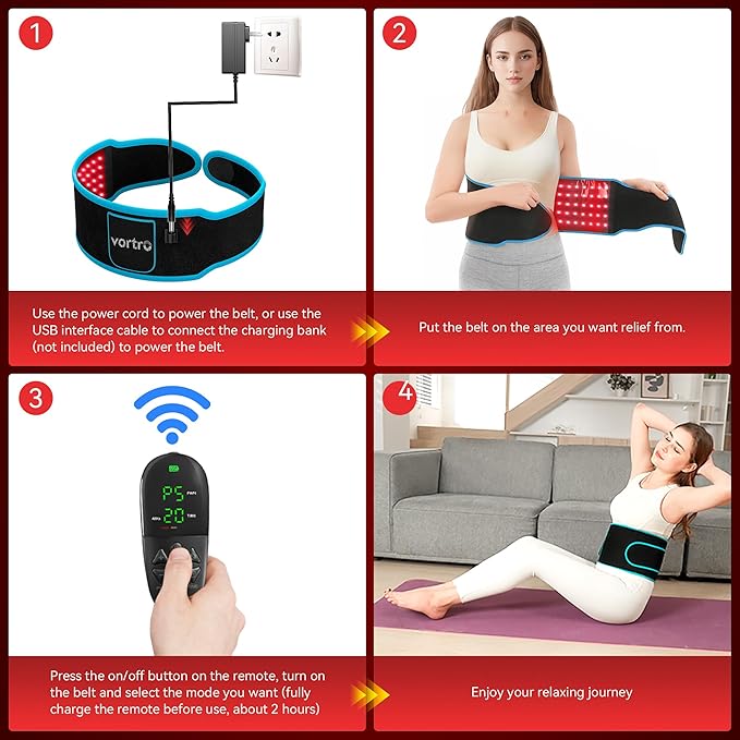 Red Light Therapy, Portable Red Light Therapy Belt with 150 Upgraded 3 in 1 LED Beads, 660nm & 850nm Red Light Therapy for Body, Red Light Therapy Device for Waist Back Knees Shoulder Legs