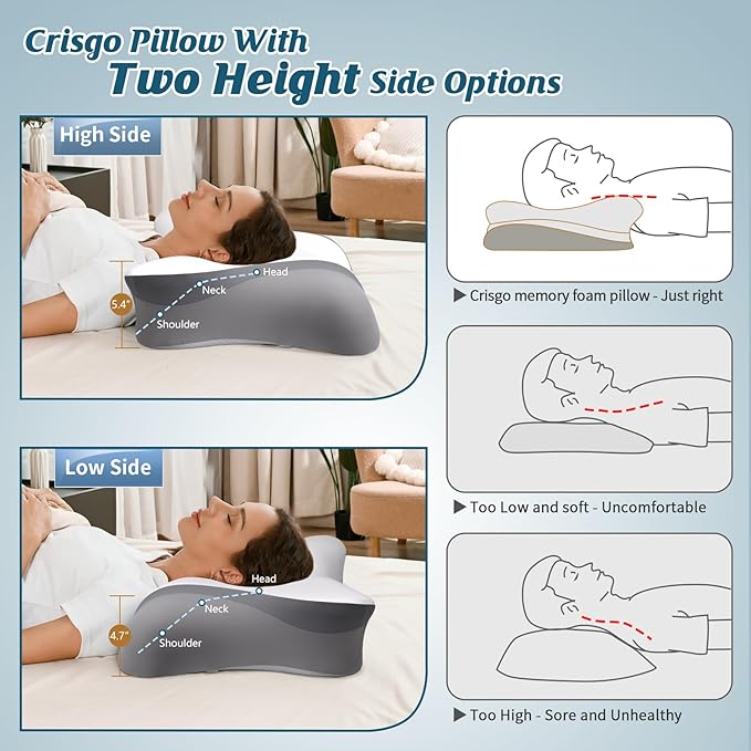 Cervical Neck Pillow - Cooling Pillow for Neck Pain Relief, Ergonomic Side Sleeper Pillow for Sleeping, Contour Memory Foam Pillows for Neck Support, Orthopedic Bed Pillow for Back Sleepers (White)