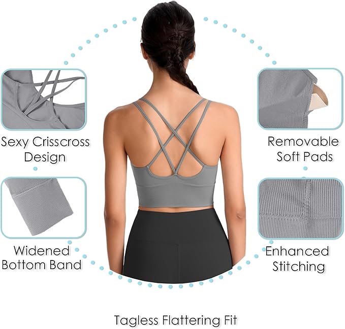 Evercute Cross Back Sport Bras Padded Strappy Criss Cross Cropped Bras for Yoga Workout Fitness Low Impact
