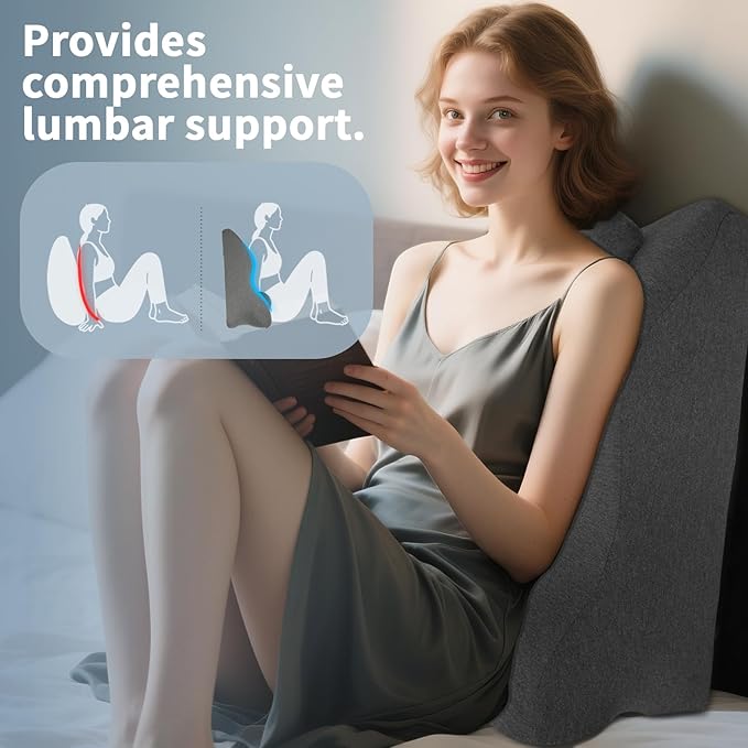 Ergonomic Wedge Prone Pillow,Multi-Functional Bed Pillow,Reading Pillow,Ideal for Bed Breaks,Massage,Reading,Back Support,Sleeping,Anti Snoring, and Leg Pain Relief