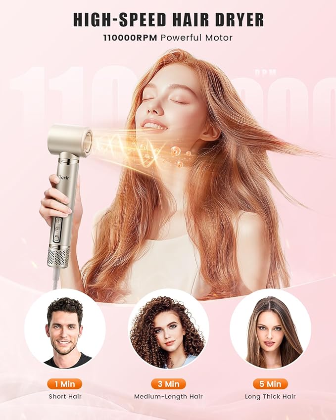 8-in-1 Professional Hot Air Styler&Hair Dryer Brush, Powerful Multi-Styler with Auto-Wrap Curler with Storage Case, Fast Drying Curling Straightening Volumizing Without Heat Damage(Gold)