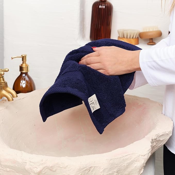 SOFE H&L | Olea Luxury Turkish Cotton Bath Towels Set of 6 : 2 Bath Towels 2 Hand Towels 2 Wash Cloths, Navy | Thick, Premium, Soft, Durable, Absorbent - Hotel Quality Towel Sets for Bathroom