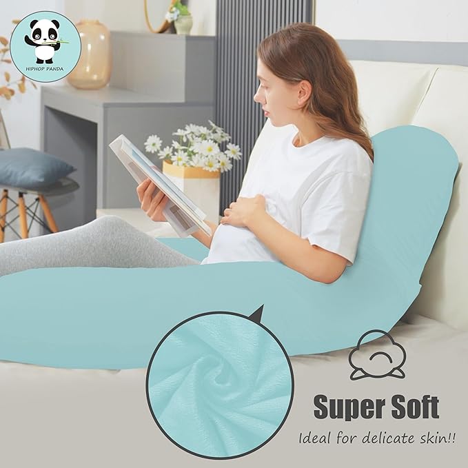 HIPHOP PANDA U-Shaped Pregnancy Pillow for Sleeping - Full Body Maternity Support Pillow with Cooling Removable Cover - Comfort for Back, HIPS, Legs, Belly - 57 Inch for Pregnant Women, Ice Blue
