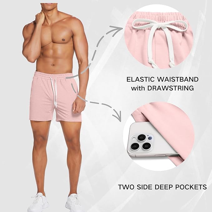 Deyeek 5.5 Inch Mens Pajama Shorts Sleep Cotton Lounge PJ Lightweight Elastic Waist Drawstring Nightwear Bottom with Pockets